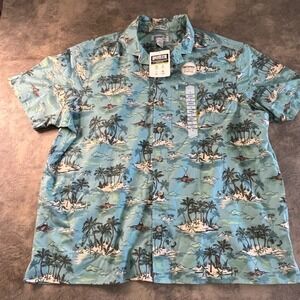 Duluth Trading Co Breezeshooter Shirt Mens XL Blue Tropical Untucked SS 3453